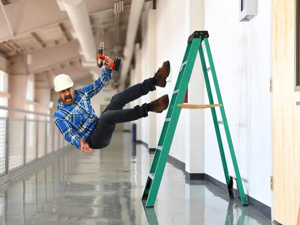 A worker falling from the ladder