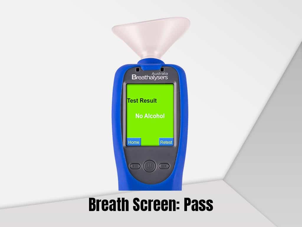 A workplace breathalyser showing pass result