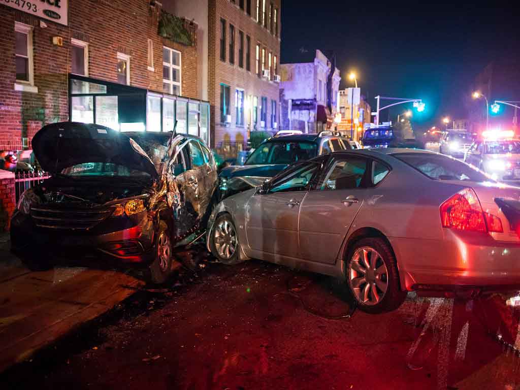 A road accident involving two cars at night