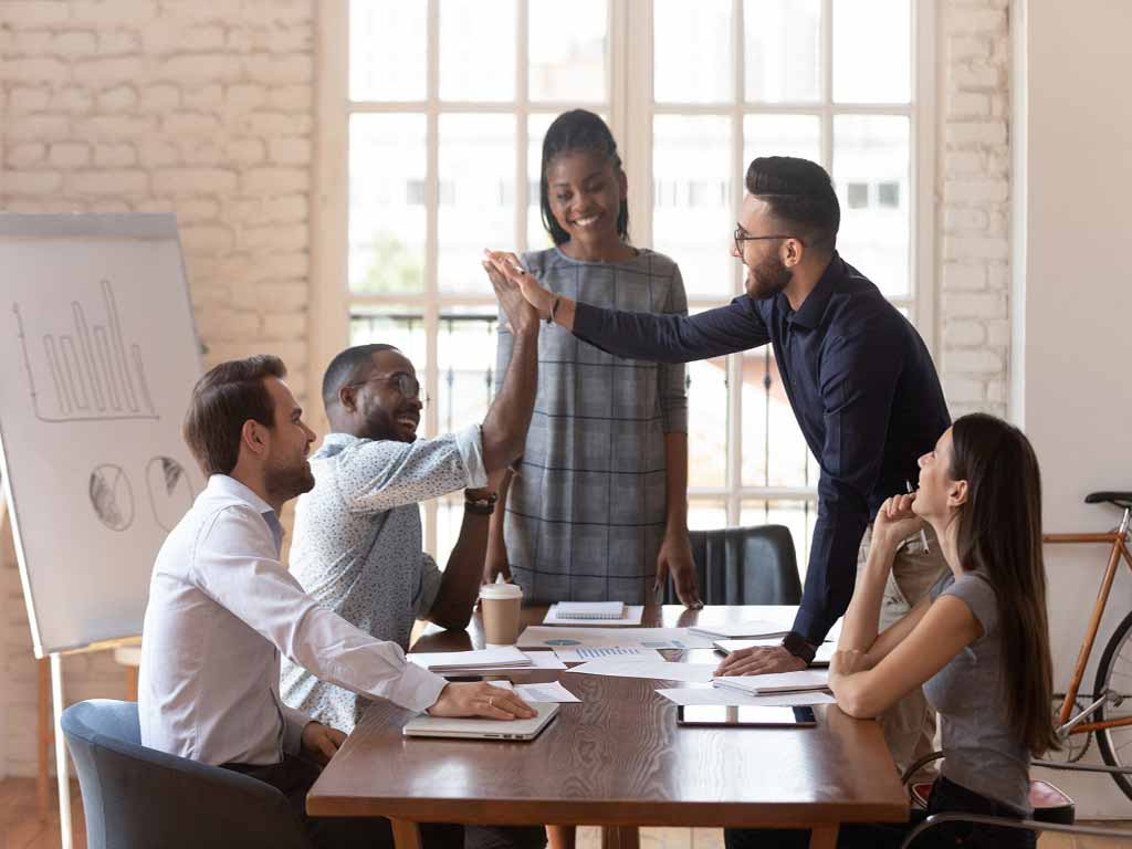 A group of employees having a discussion
