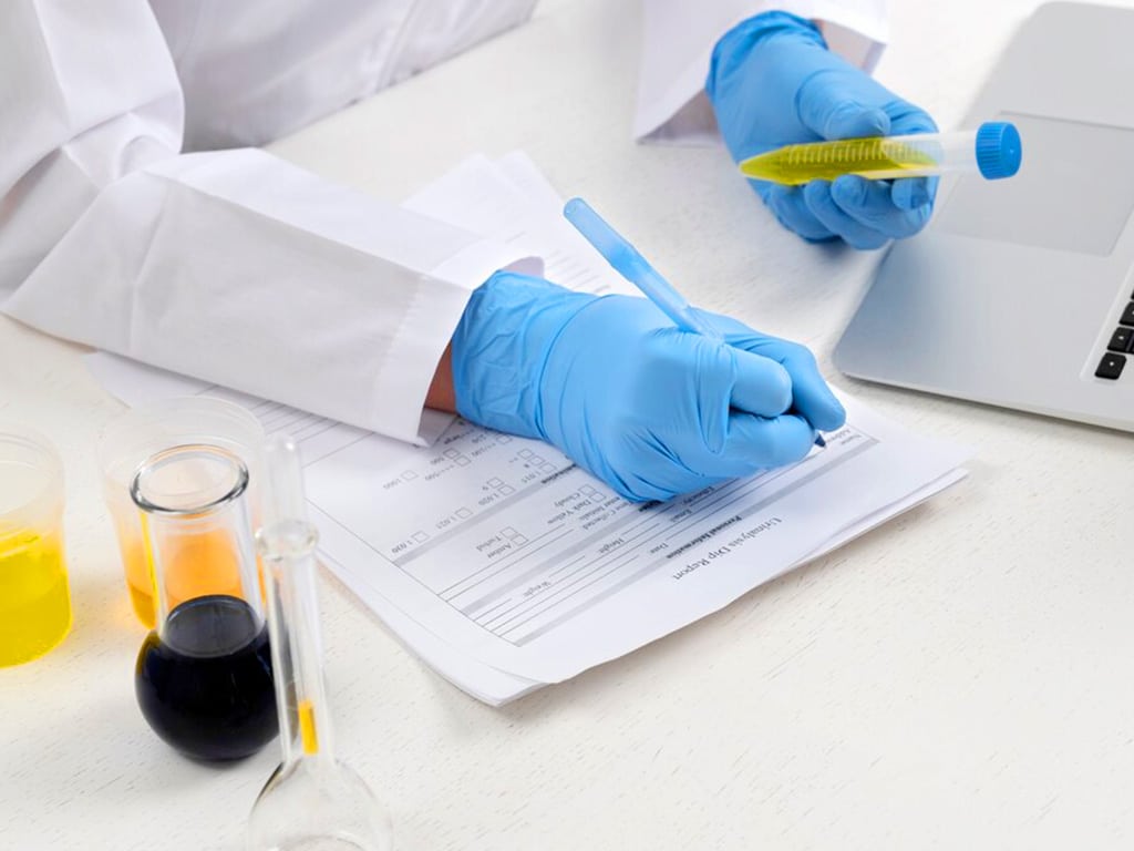 A testing officer documenting the sample